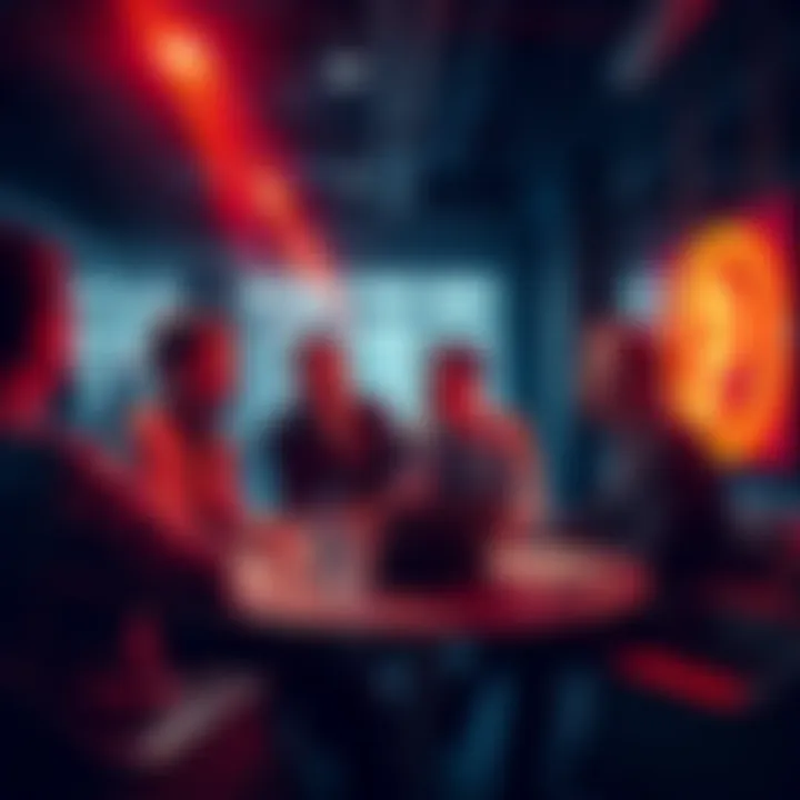 Group of pioneers passionately discussing the future of Pi cryptocurrency in a modern office setting.