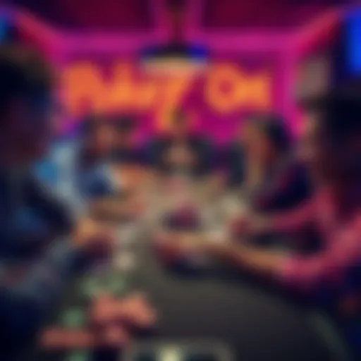 A group of players engaged in a lively game of Poker On Pi, with chips and cards spread out on the table, showcasing expressions of excitement and camaraderie.