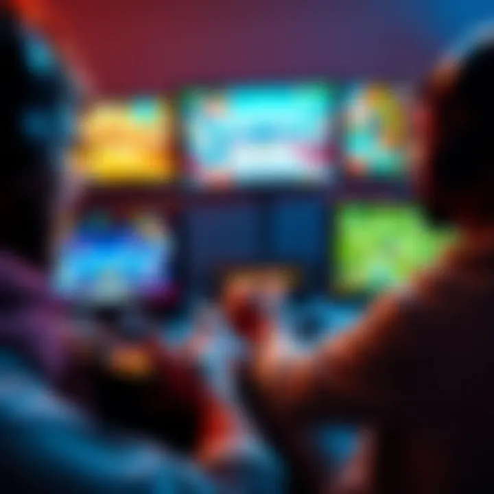 A person playing two video games on two screens at the same time, focusing on each game with concentration.