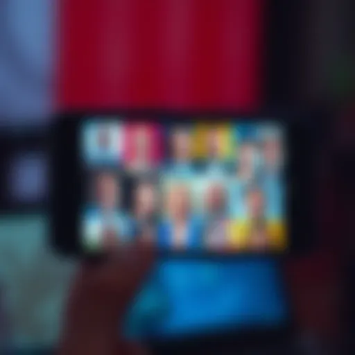 A smartphone displaying various political profile pictures on social media, showcasing diverse opinions and expressions.