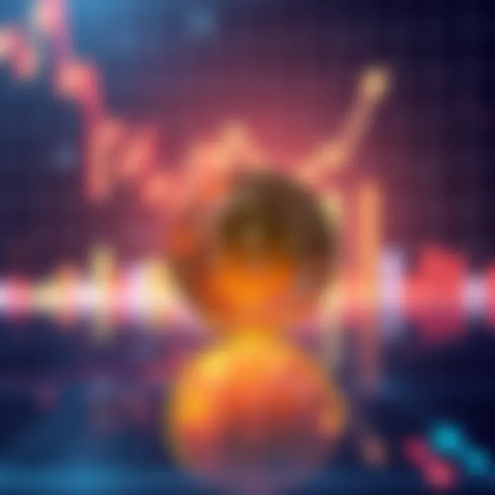 Illustration of a digital coin symbolizing Polkadot's new DOT-backed stablecoin with a rising graph in the background, showing excitement in the market.
