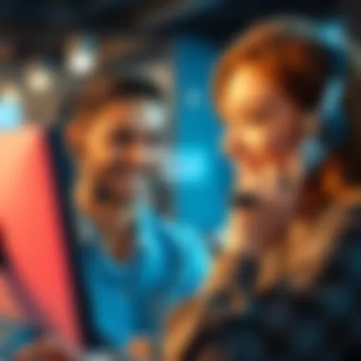 A person smiling while talking on the phone with a customer service representative, showing satisfaction with the interaction.