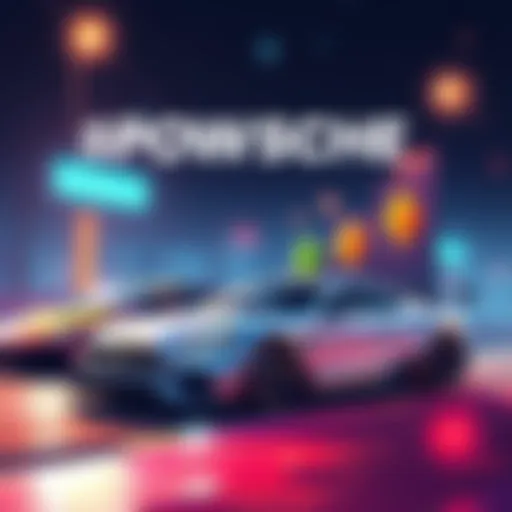 Illustration showing $POWSCHE token growth with symbols of Solana and Ethereum, and elements of luxury cars, representing community and utility.