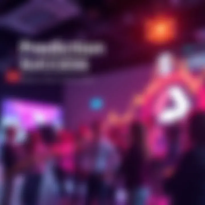 A graph showing upward trends with excited people discussing predictions in the background.