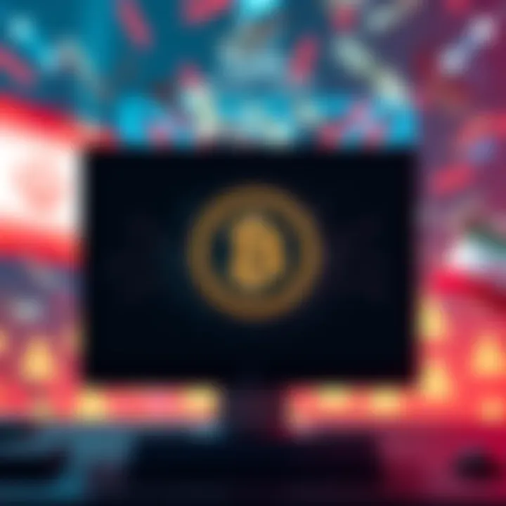 A digital graphic representing a cyberattack on an Iranian Bitcoin exchange, showing a computer screen with a warning symbol and Bitcoin logo, with money disappearing in the background.