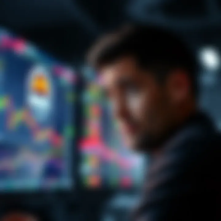 A trader looking concerned while checking a trading screen with MEXC logo in view, contemplating switching to Bybit for better trading results.