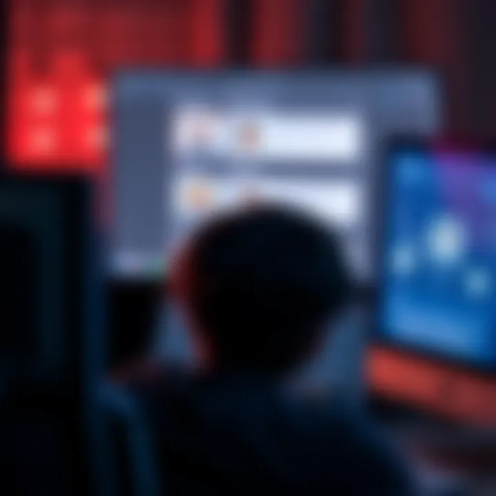 A frustrated person looking at their computer screen with profile rating requests visible on the screen