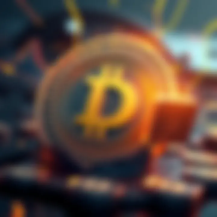 Illustration of a digital coin with the Dogecoin logo under pressure from a QUBIC symbol, depicting the challenge ahead in cryptocurrency