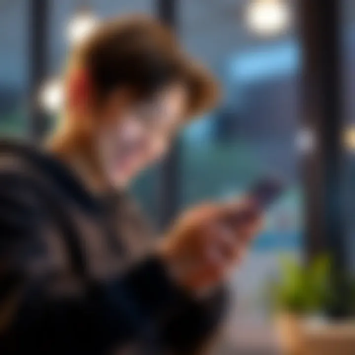 A person smiling while checking their bank account on a smartphone, displaying a refund alert.