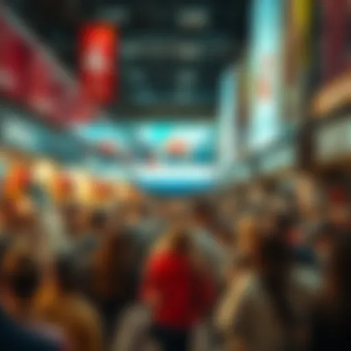 Crowd shopping in a busy retail store showcasing vibrant consumer activity