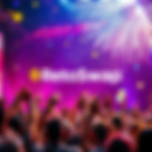 Celebration of RetoSwap's growth with zero trading fees and giveaways, featuring vibrant graphics and people cheering