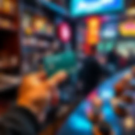 A person holding a Revolut card while making a payment at a bar in the USA
