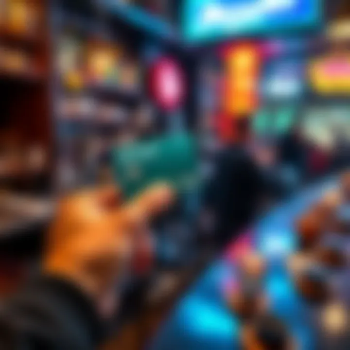 A person holding a Revolut card while making a payment at a bar in the USA