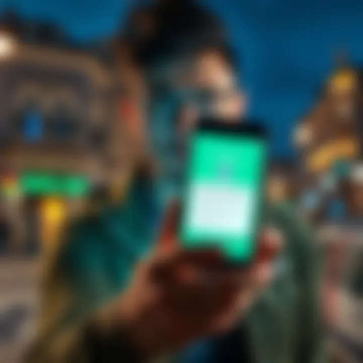 A worried expat in Hungary holds a smartphone displaying the Revolut app, showing an EU payment notification.