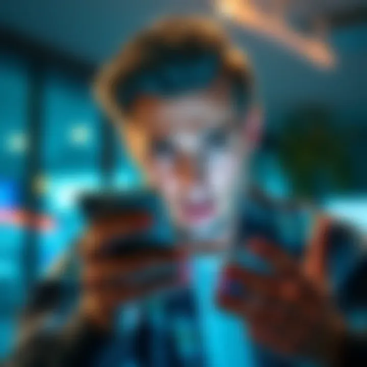 A person looking worried while checking their phone for scam alerts related to Revolut.