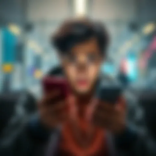 A frustrated person looking at their phone showing unexpected charges, symbolizing the impact of the spare change feature on their finances.