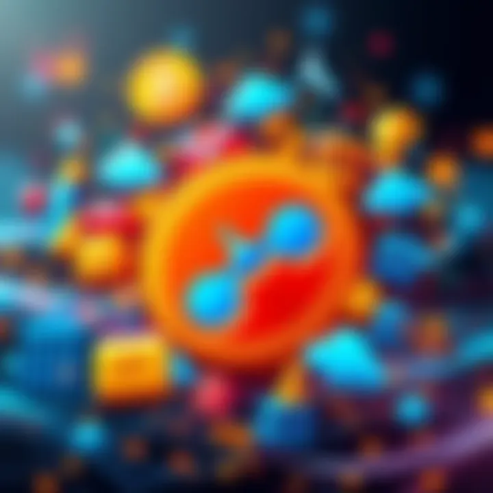 Ripple logo surrounded by banking and government icons representing finance and investment