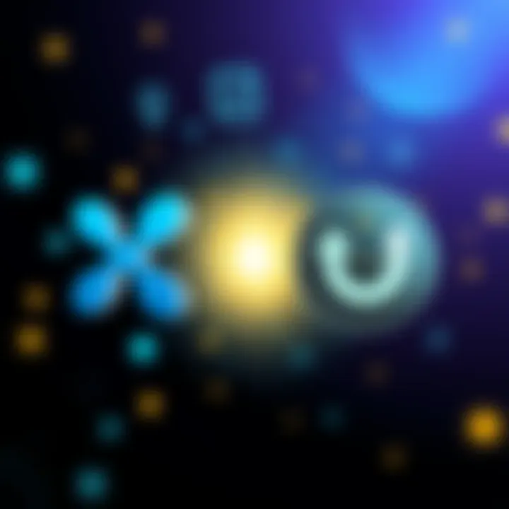 Illustration showing Ripple logo and Uphold logo side by side, symbolizing potential partnership. Icons of passive income and banking license in the background.