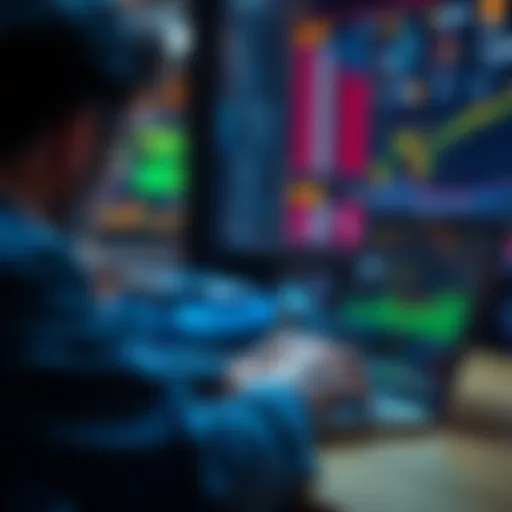Individual researching Ripple XRP on a laptop with charts and graphs on screen