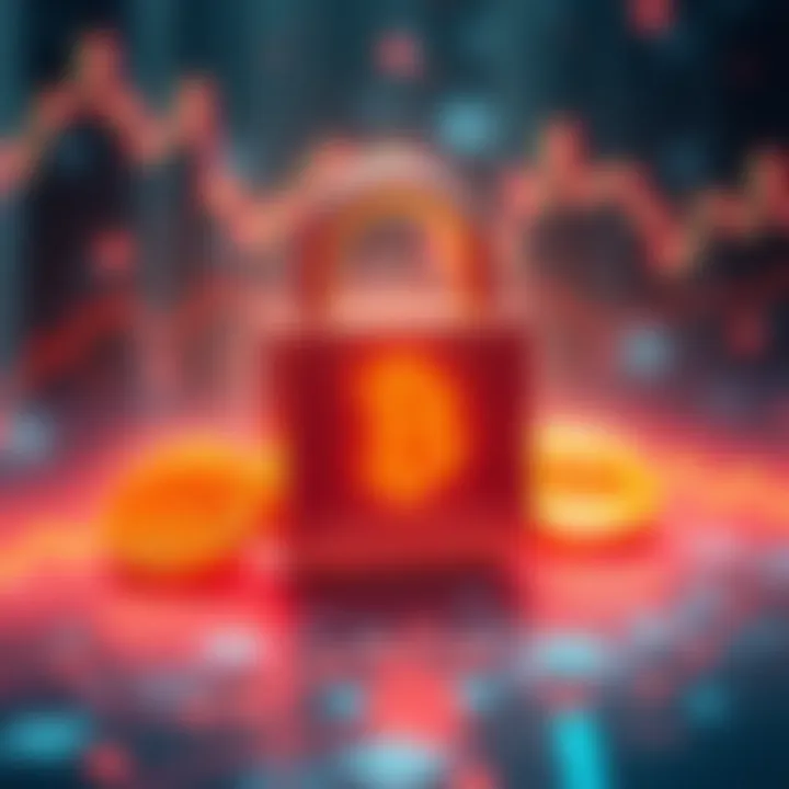 A visual representation of early Bitcoin wallets with a lock symbol and a falling price chart, indicating potential security risks.