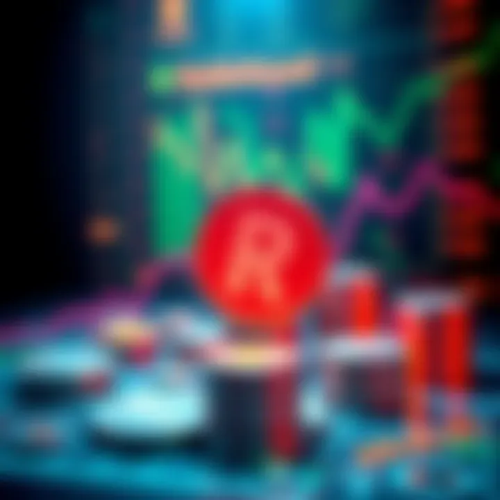 A graphic showing Robinhood's tokenized stocks concept with digital currency symbols and stock market elements