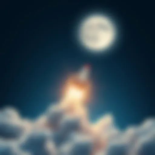 A rocket blasting off into space, symbolizing the launch of Qubic in the crypto market