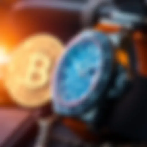 A Rolex watch next to a Bitcoin symbol representing investment options