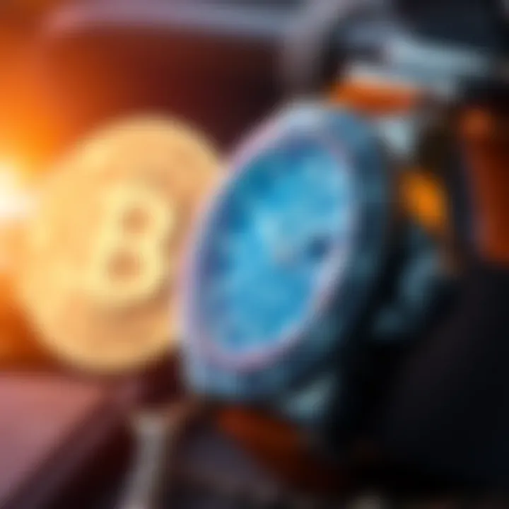 A Rolex watch next to a Bitcoin symbol representing investment options