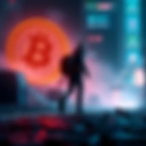 A figure representing Rorih walking away from a digital currency symbol, symbolizing his exit from the crypto scene amidst rising market excitement.