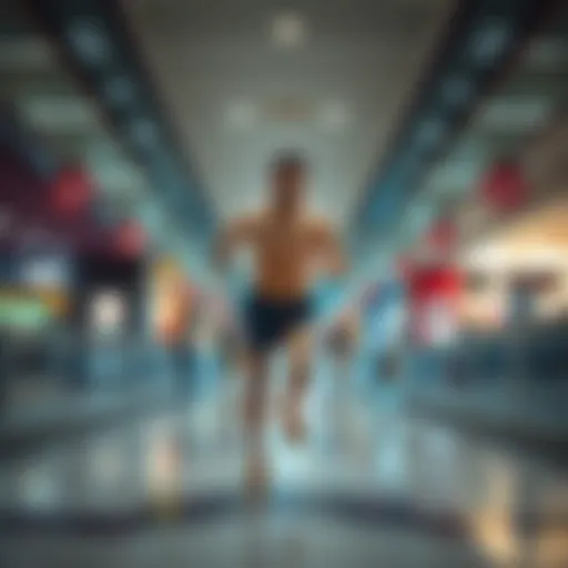 A person running naked inside a mall with surprised shoppers watching