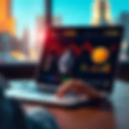A person using a laptop to sell Monero cryptocurrency safely in the EU, with charts and secure transaction icons on the screen.