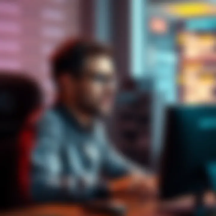 A frustrated person sitting at a computer, reflecting on being banned from a forum for a satirical post criticizing moderation issues.