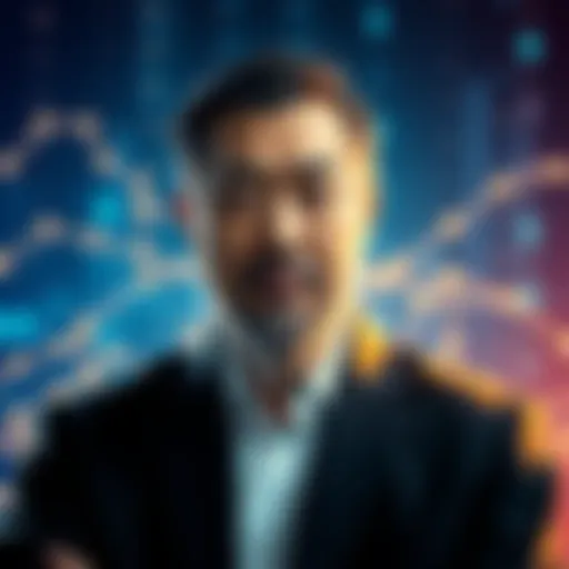 A graphic showing Satoshi Nakamoto with a blockchain in the background, highlighting the first transaction in blockchain history.