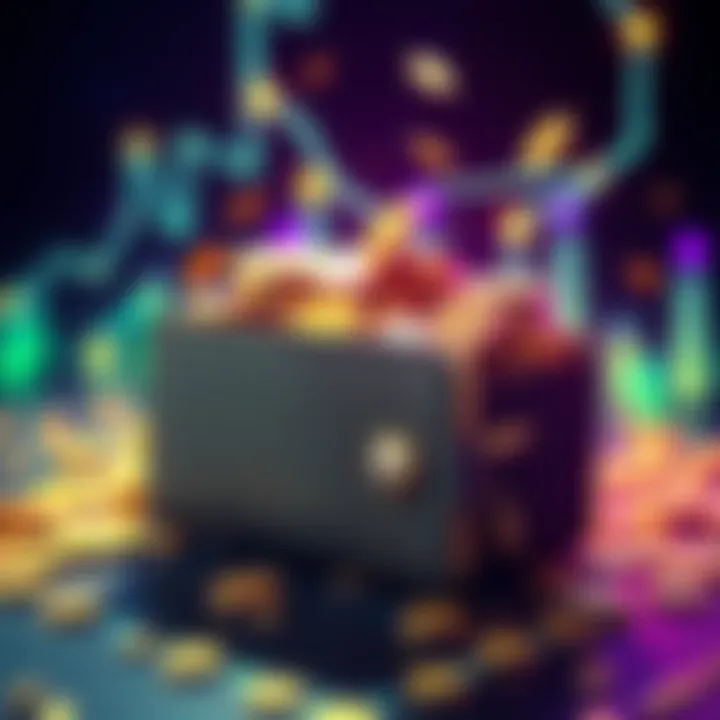 A visual representation of a digital wallet overflowing with coins, symbolizing Satoshi's wallet reaching $135 billion.