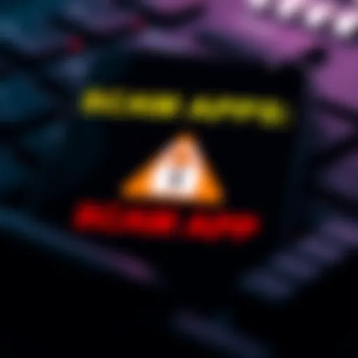 A smartphone screen displaying a warning message about scam apps with a broken lock symbol.