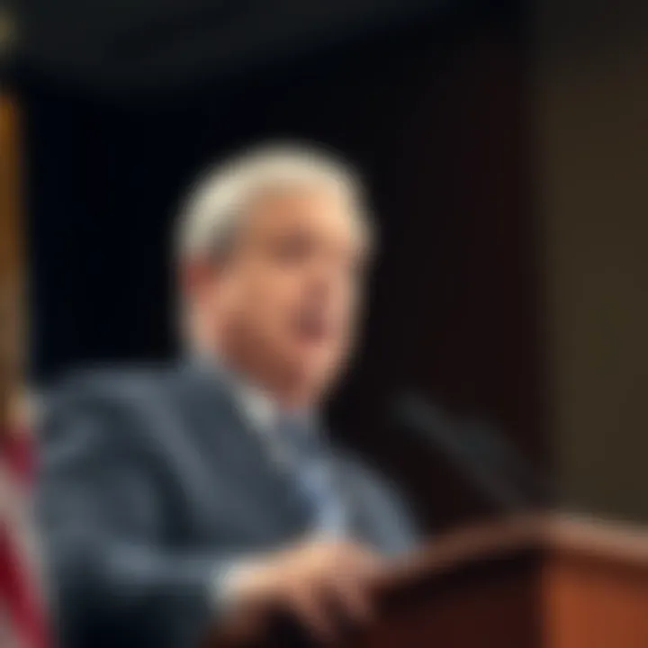 SEC Chair Gary Atkins discussing cryptocurrency regulations at a podium