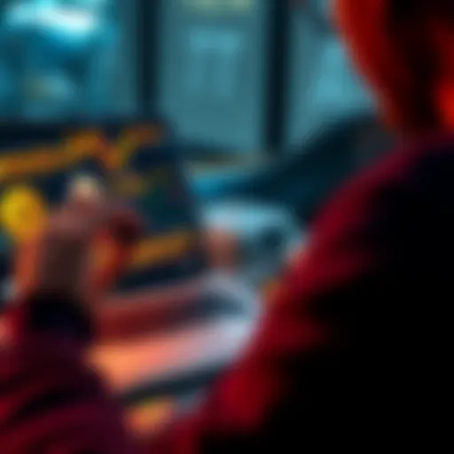 A person holding a cold wallet device while looking at a laptop with a Bitcoin purchase on the screen