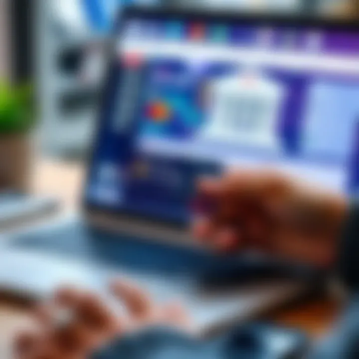 A person holding a debit card with a digital bank interface on a laptop screen, symbolizing obtaining a DE-IBAN for banking efficiency