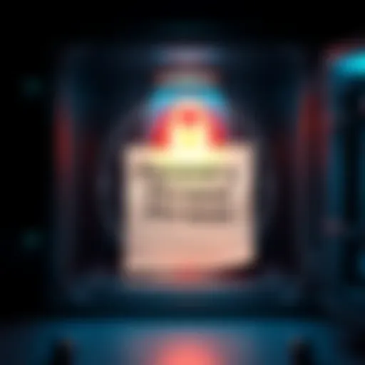 A secure vault with a recovery phrase written on paper, placed within a protective case surrounded by a digital security symbol.