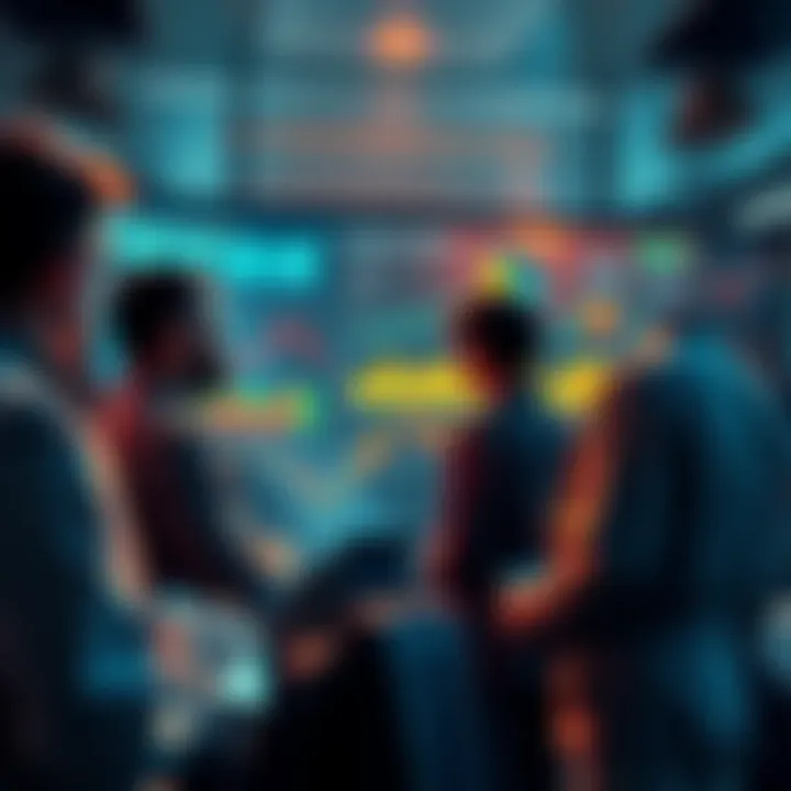 A group of professionals discussing security measures for Ethereum staking with charts and data on a screen