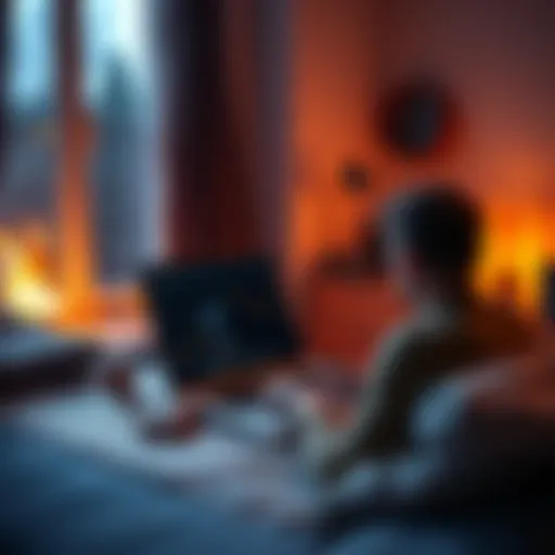 A person using a laptop to sell Monero cryptocurrency quickly without KYC in a cozy room.