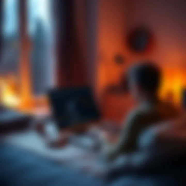 A person using a laptop to sell Monero cryptocurrency quickly without KYC in a cozy room.
