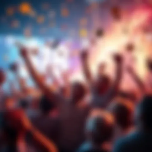 Excited SHIB enthusiasts celebrating a big update with tokens in the air