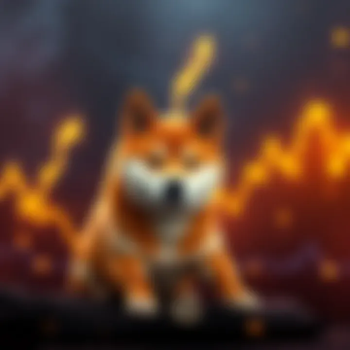 A chart showing the rising price trend of Shiba Inu cryptocurrency with a Shiba Inu dog graphic symbol.