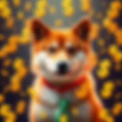 A Shiba Inu dog surrounded by floating dollar signs, symbolizing wealth and the potential for financial gain.