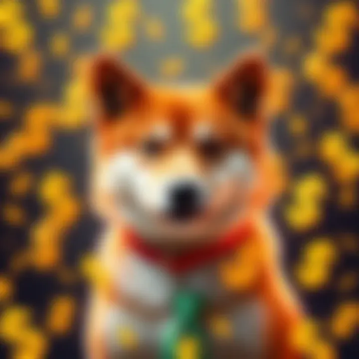 A Shiba Inu dog surrounded by floating dollar signs, symbolizing wealth and the potential for financial gain.