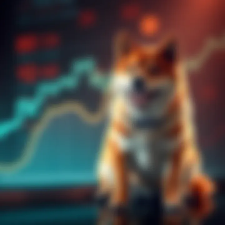 A Shiba Inu dog sitting next to a rising stock market graph symbolizing growth in SHIB price