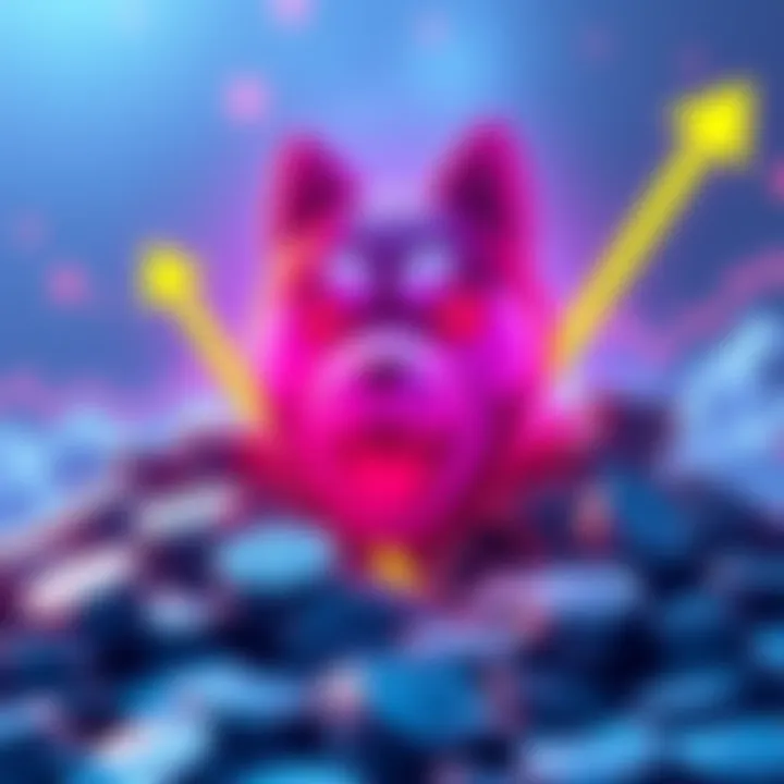 A graphic showing the Shiba Inu cryptocurrency logo with arrows indicating growth and large piles of tokens to represent whale investments.