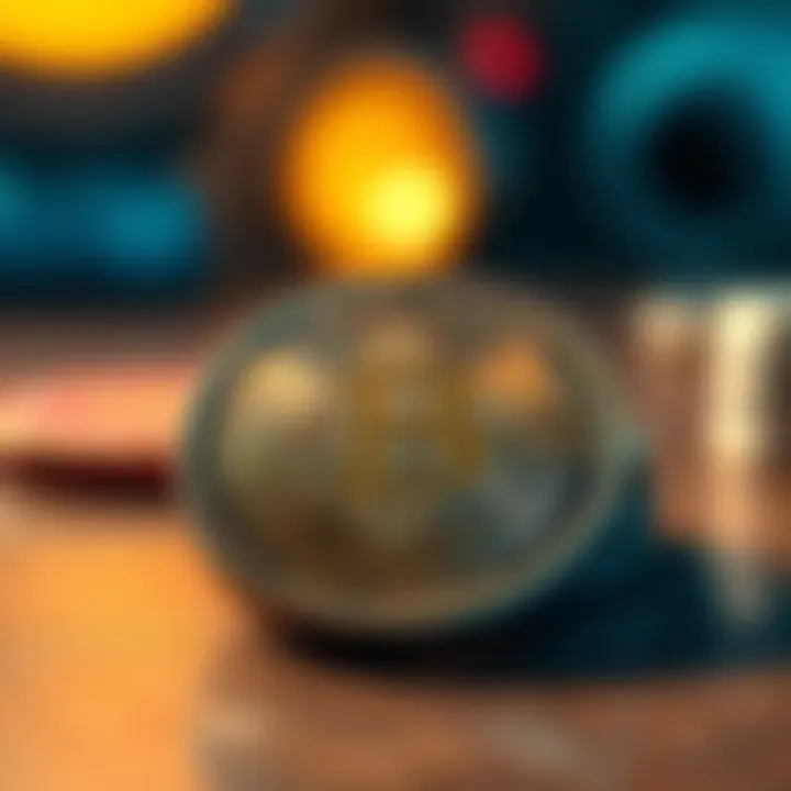 A shiny coin resting on a wooden table showcasing its unique design and features