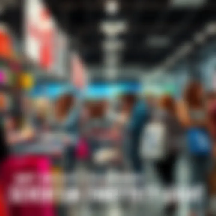 A crowd of shoppers eagerly looking at products in a store during the Seventeen Thirty Eight launch event, with carts and shopping bags in hand.